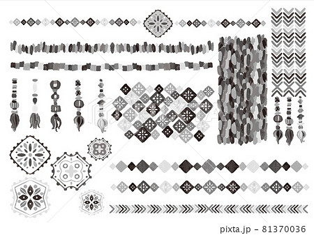 エスニック 北欧風 レトロポップ 線 枠 フリンジ 素材セットのイラスト素材