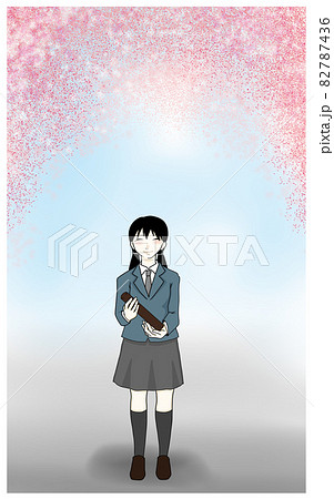 高校生 桜 女の子 卒業のイラスト素材