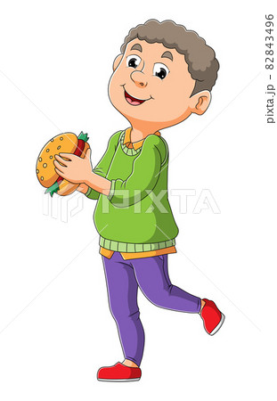 食べる ハンバーガー 男の子 食事のイラスト素材