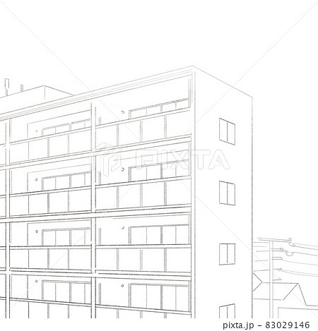 マンション 白黒 集合住宅のイラスト素材