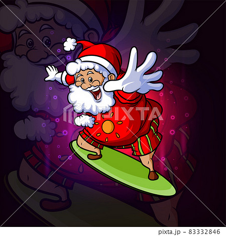 The Santa Clause Is Riding A Surfing Board のイラスト素材