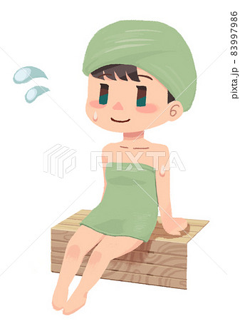 女性 温泉 入浴 人物 女の子のイラスト素材