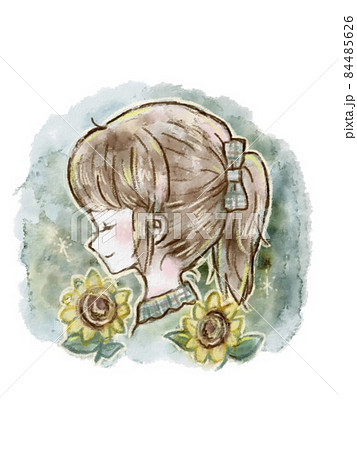 人物 横顔 女の子 花のイラスト素材