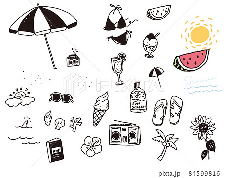 夏 手書き アイコン ベクターのイラスト素材 夏 手書き アイコン ベクターのイラスト素材