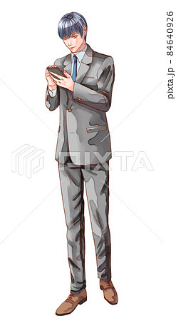 イケメン 男性 立ちポーズ スーツのイラスト素材