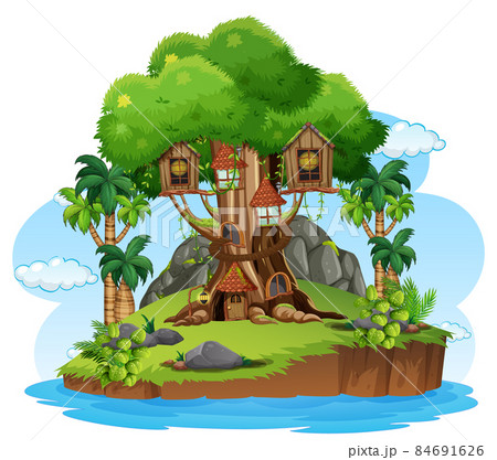 Fantasy Tree House In The Forestのイラスト素材