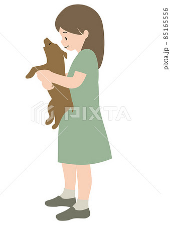 ペット 女の子 犬 抱っこのイラスト素材