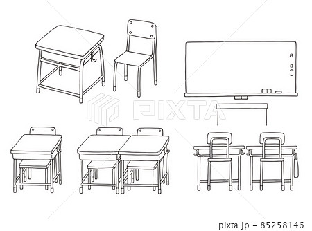 教室 学校 机 椅子の写真素材