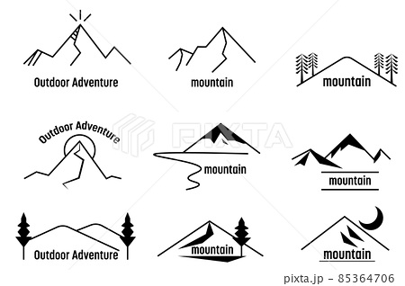 山 線画 モノクロ 山脈のイラスト素材