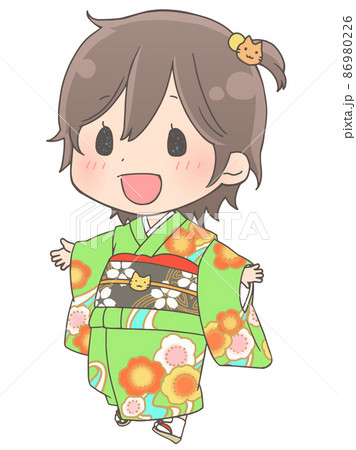 振袖 女の子 着物 和服のイラスト素材 振袖 女の子 着物 和服のイラスト素材