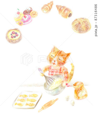 お菓子作り 料理 猫 可愛いのイラスト素材
