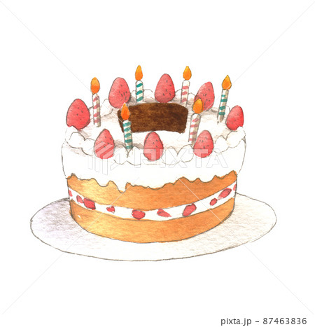 ケーキ 誕生日 イラスト 手書き アニバーサリー お誕生日の写真素材