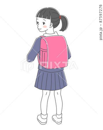 小学生 女の子 ランドセル 後姿のイラスト素材