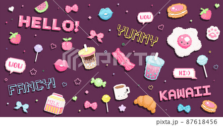 90s Stickers Pack. Set Of Trendy Retro Elements. Bright Vector