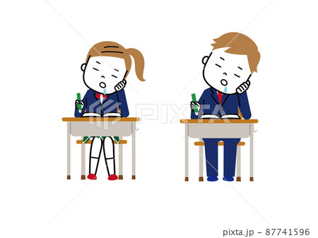 疲労 デスク 机 寝ているのイラスト素材