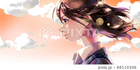 横顔美人のイラスト素材