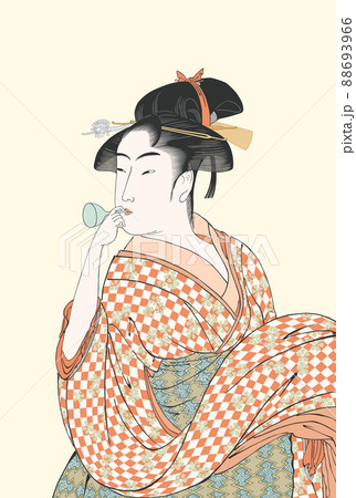 和服女性　絵 女性 着物 和服 日本画のイラスト素材 - PIXTA