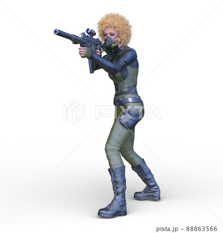 ポーズ 女性 人物 銃のイラスト素材