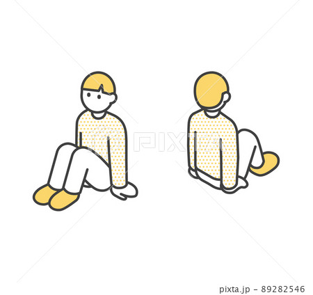 子供 男の子 後ろ姿 座るのイラスト素材