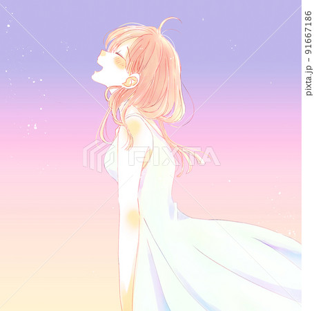 夏 女の子 さわやか ワンピースのイラスト素材