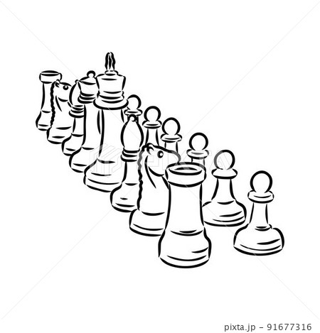 Set of chess pieces sketch. hand-drawn black - Stock Illustration  [95410990] - PIXTA