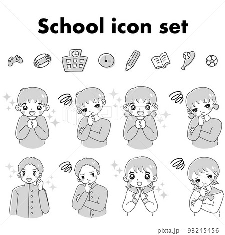 イラスト モノクロ 子供 学校のイラスト素材