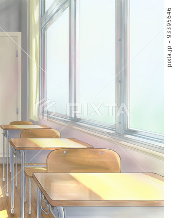 窓 教室 カーテン イスのイラスト素材
