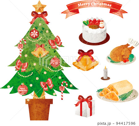 クリスマスツリー クリスマス 水彩画 クリスマスイメージの