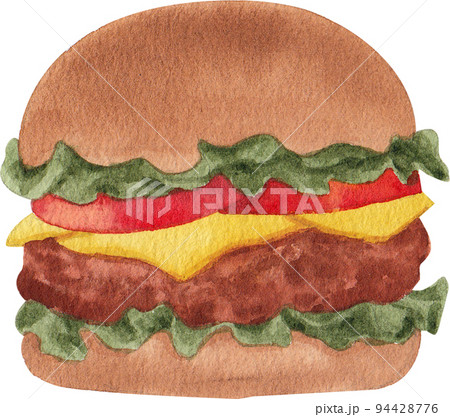 ハンバーガー バーガー 水彩 水彩画のイラスト素材 - PIXTA