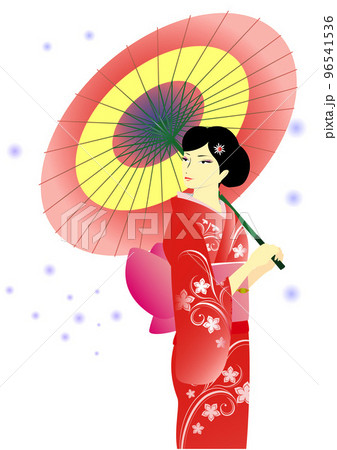 和傘 傘 着物 女性のイラスト素材 - PIXTA