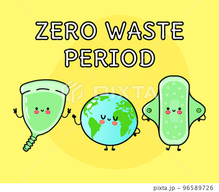 Cute, funny happy green panties and tampon menstrual. Vector hand