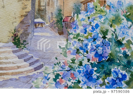 水彩画 街角に立つ女性 水彩画 街角に立つ女性 - メルカリ