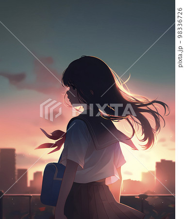 夕焼け 夕暮れ 夕日 少女のイラスト素材 - PIXTA