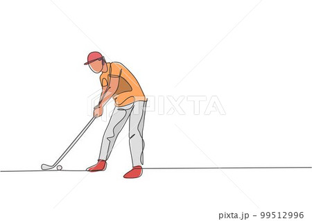 Premium Vector  Single continuous line drawing happy golf player swing the golf  club to hit the ball design vector