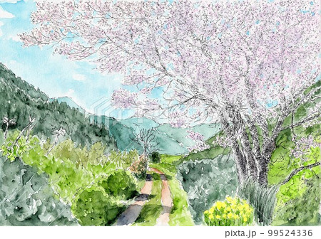 水彩画「里山風景」 水彩画「里山風景」