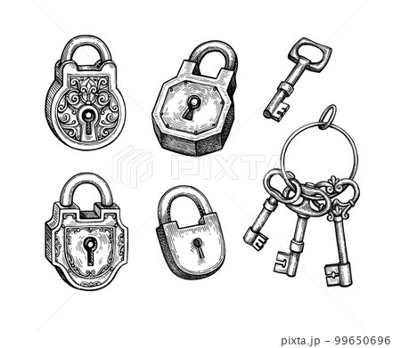 Vintage keys ink sketches set. - Stock Illustration [99187048] - PIXTA