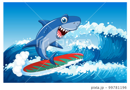 マンガ サーフィン 波乗り サメのイラスト素材 - PIXTA