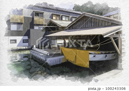 水彩画　伊根の船宿　サイズはF10 水彩画 伊根の船宿 サイズはF10