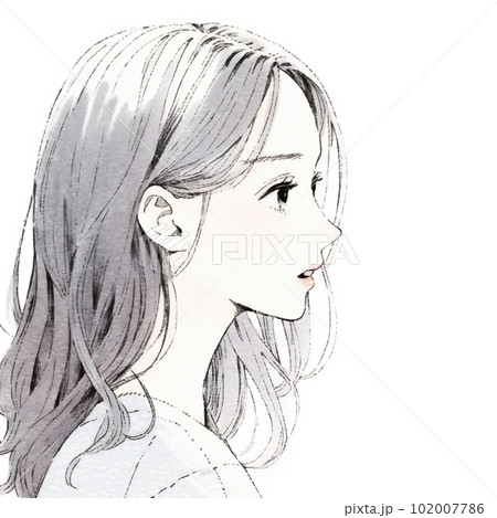 女性 色鉛筆 横顔 イラストのイラスト素材 - PIXTA