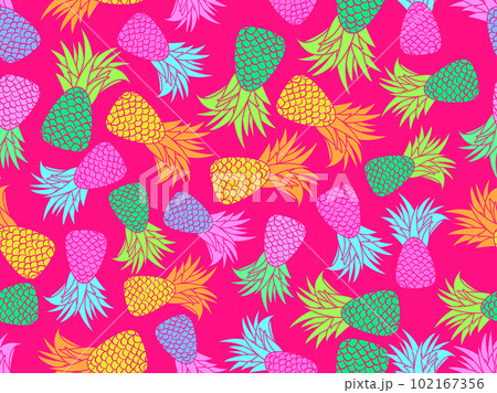 Pineapple pattern Pop art style Seamless pattern with blue pineapples in  rows on cyan background Stock Photo