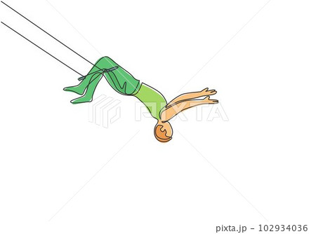 Character flat drawing female acrobat perform on the trapeze while