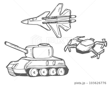 Tank black and white vector illustration. - Stock Illustration  [105876081] - PIXTA