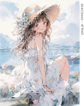 麦わら帽子 若い 女の子 黒髪のイラスト素材 - PIXTA