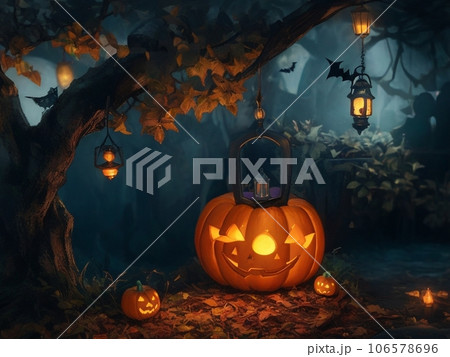 ハロウィーンのカボチャとランタン