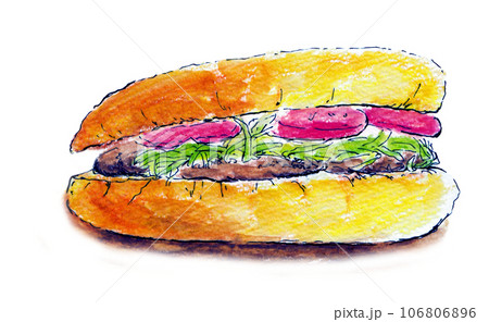 ハンバーガーの水彩画 | Premium AI生成画像