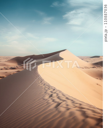 Desert Dune cliff sand landscape with clean blue sky. Minimal