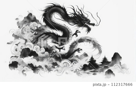 龍 イラスト ドラゴン 墨絵の写真素材 - PIXTA