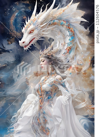 開運絵画 瀬織津姫様 白龍 蓮の花 龍神様 水の神 金箔 24金