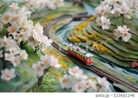 春のローカル線✨桜並木、HG仕上げ✨鉄道ジオラマ✨ミニチュア