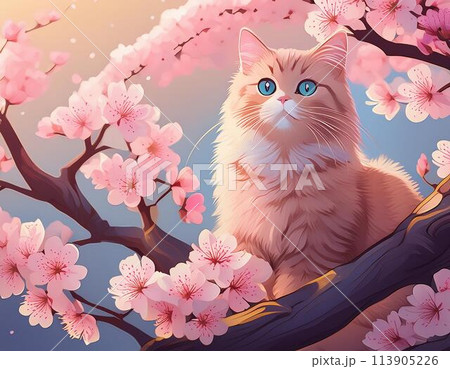 猫 春 花 桜のイラスト素材 - PIXTA